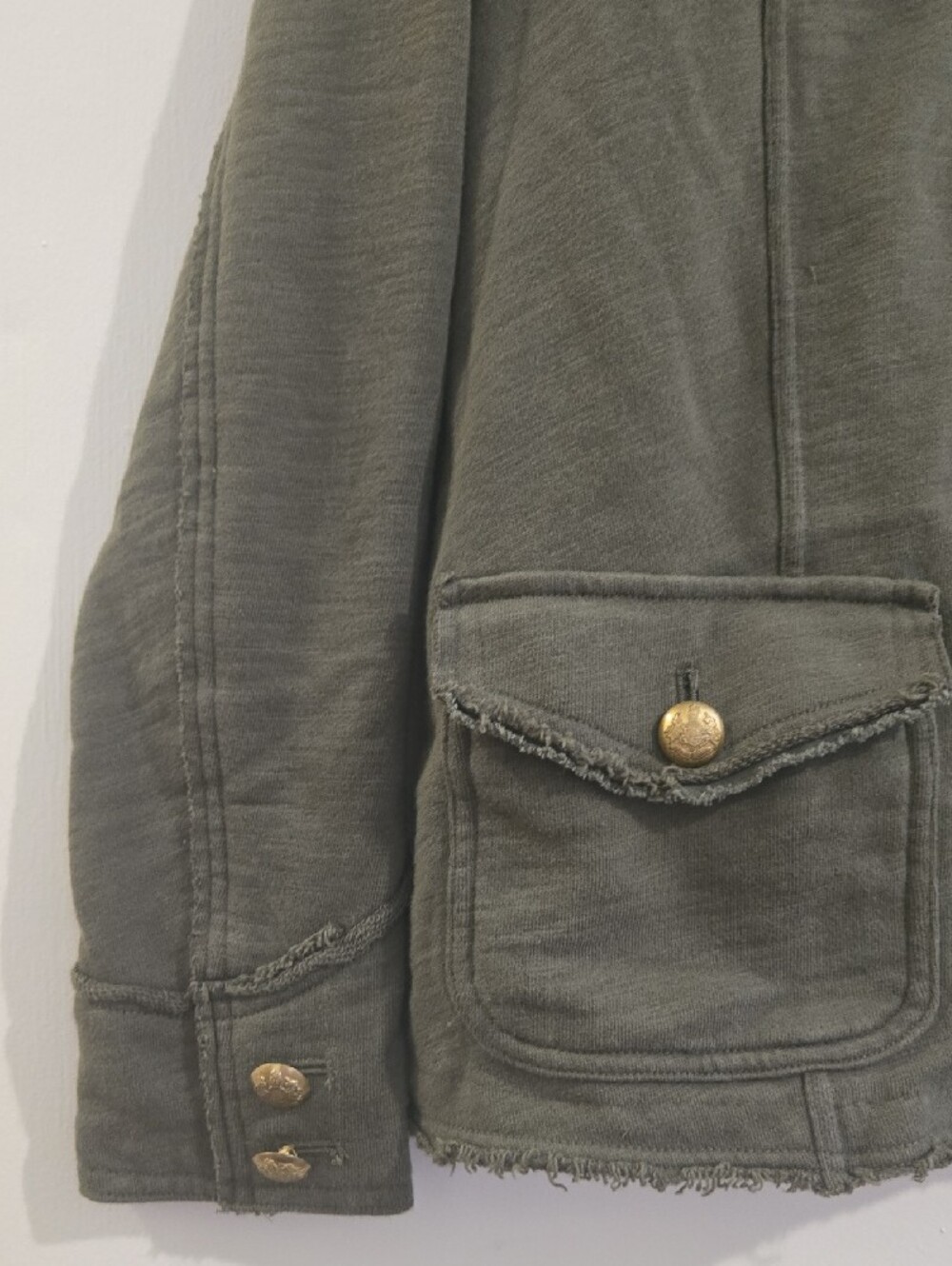 LRL Olive Green French Terry Cargo Utility Fall Jacket Buttons S Military Style - Picture 4 of 10